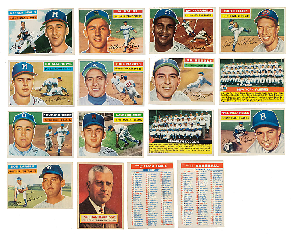 1956 Topps Complete Set (340 Plus Two Checklists) Including 20 PSA- and SGC-Graded Cards