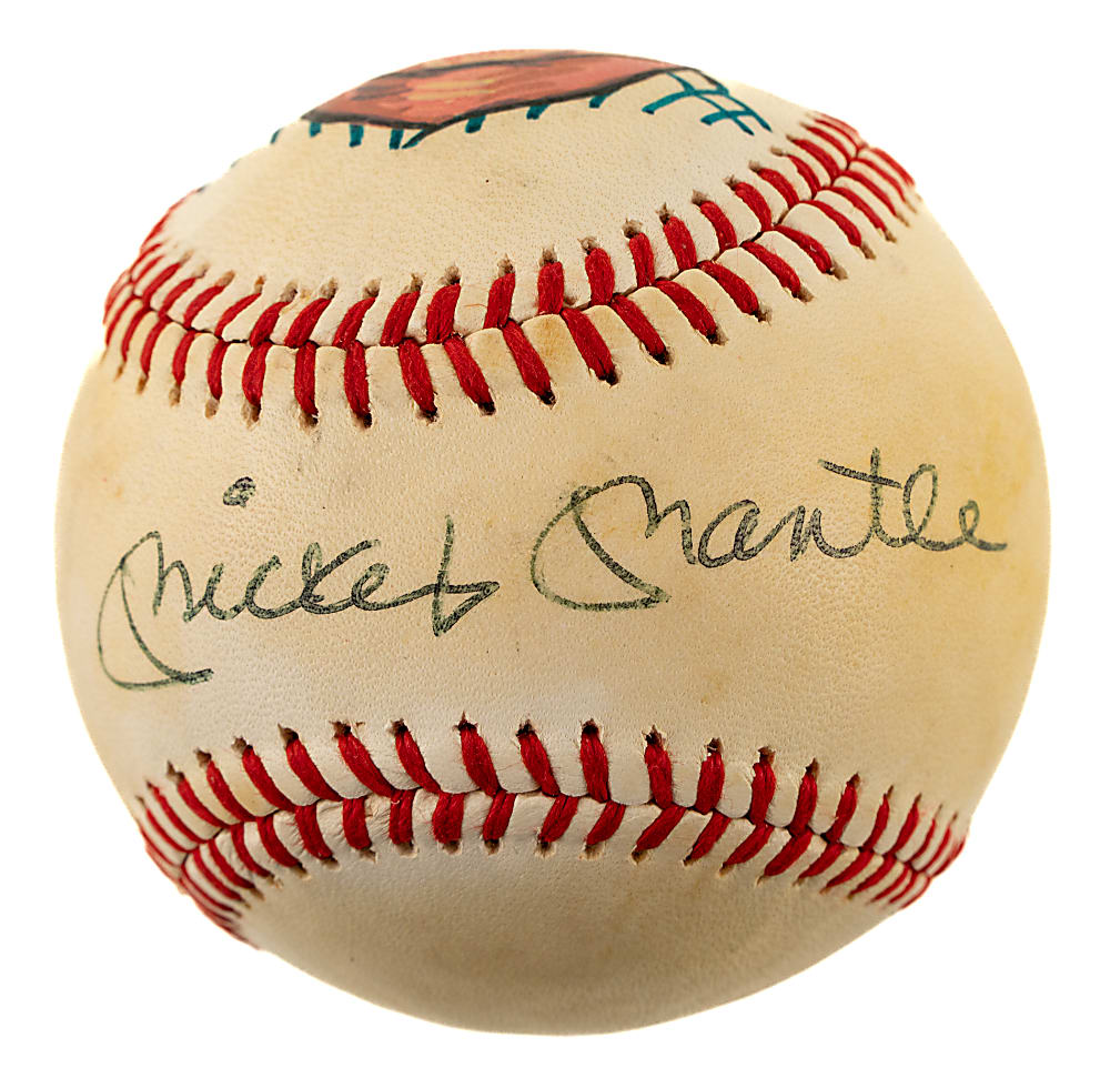 Mickey Mantle Single-Signed Portrait Baseball - JSA