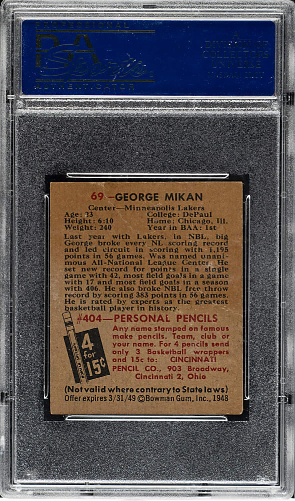 1948 Bowman Basketball #69 George Mikan Rookie PSA GOOD 2