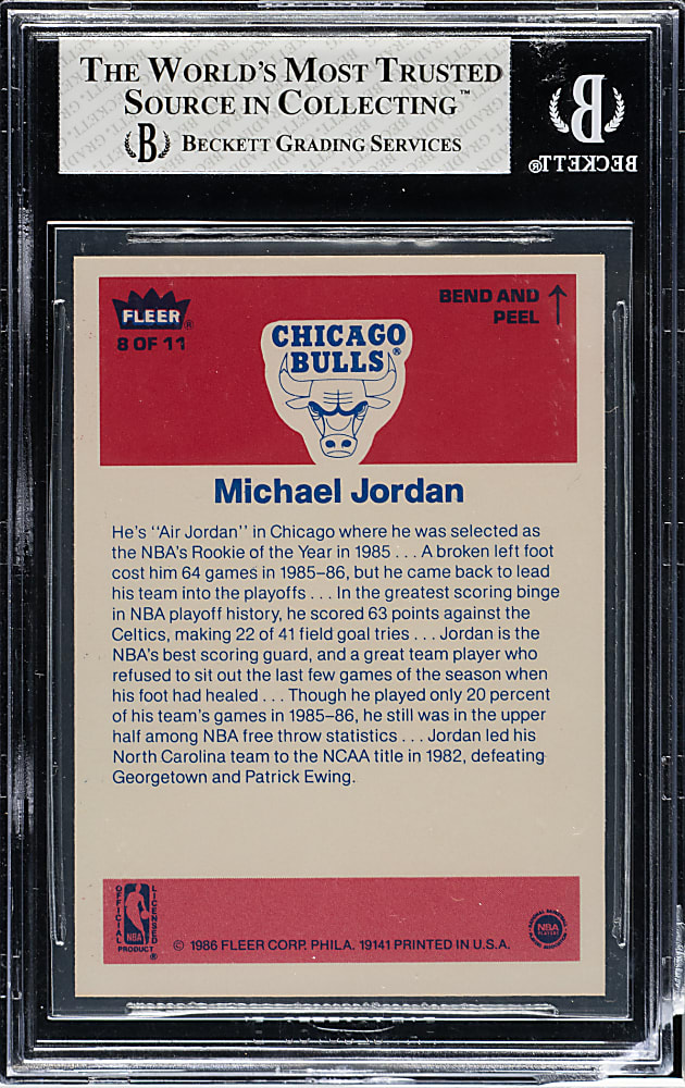 1986-1987 Fleer Basketball Sticker #8 Michael Jordan Rookie BGS NM-MT 8