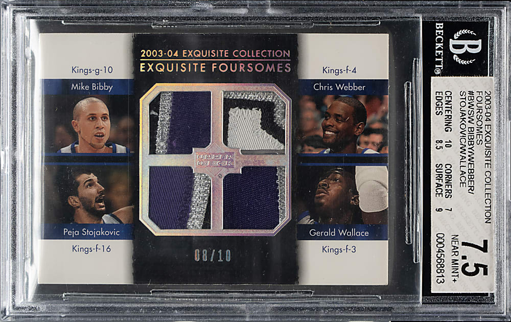 2003-2004 Upper Deck Exquisite Collection Foursome Basketball #BWSW Bibby/Chris Webber/Stojakovic/Wallace #8/10 BGS NM+ 7.5