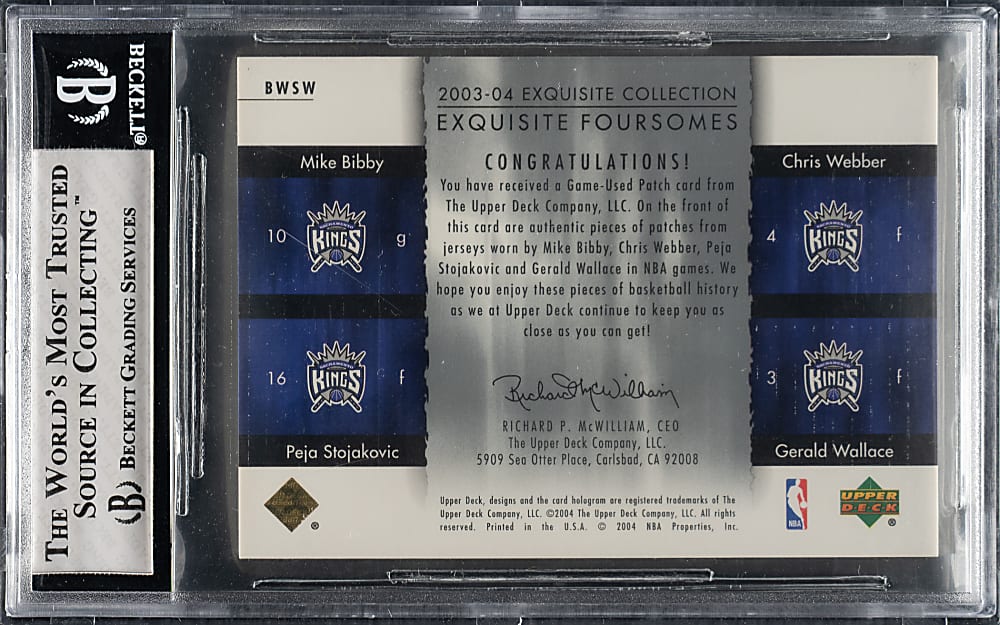 2003-2004 Upper Deck Exquisite Collection Foursome Basketball #BWSW Bibby/Chris Webber/Stojakovic/Wallace #8/10 BGS NM+ 7.5