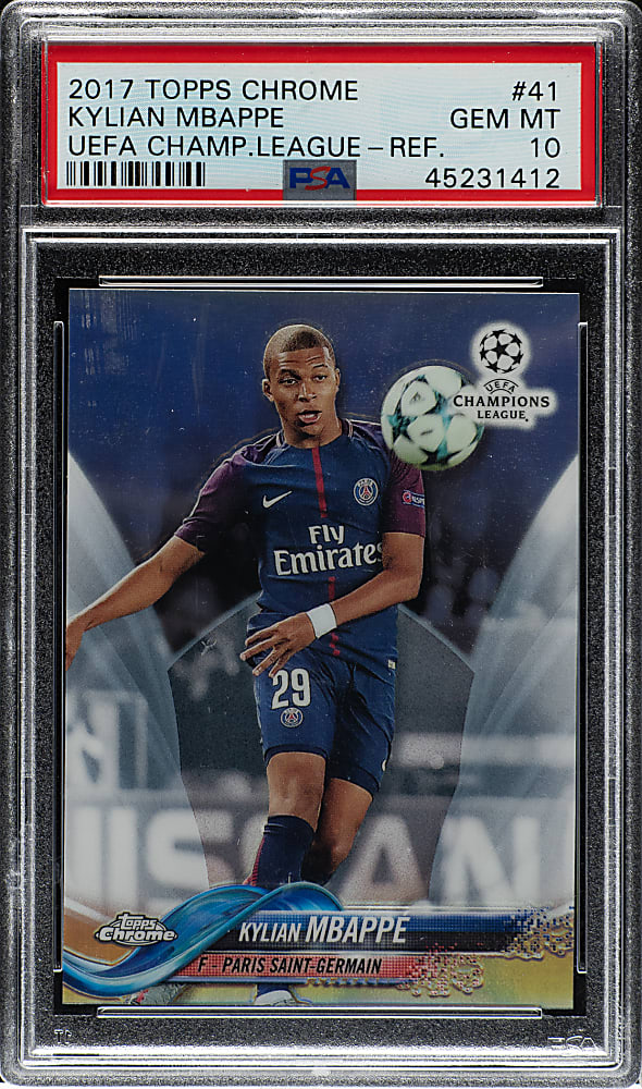 2017-2018 Topps Chrome Soccer UEFA Champions League #41 Kylian Mbappe Refractor PSA GEM MINT 10