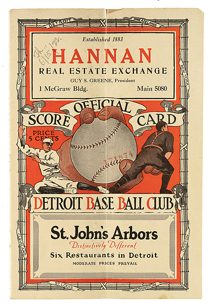 1922 Detroit Tigers (vs. New York Yankees) Program with Babe Ruth and Ty Cobb in Lineup