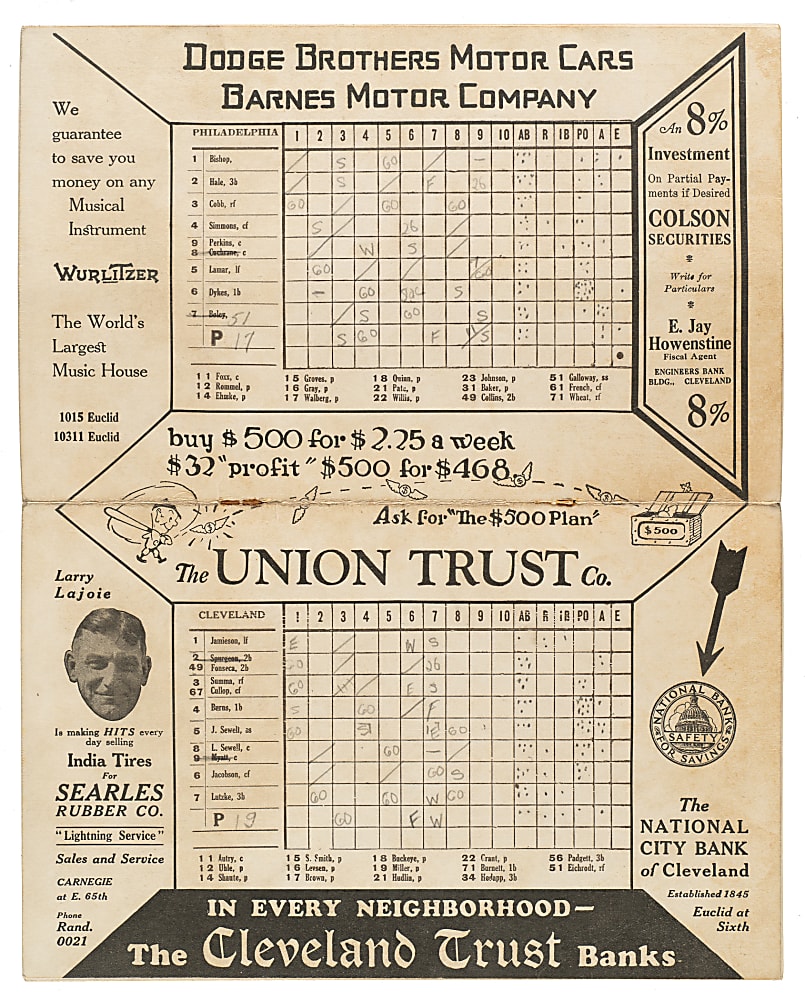 1927 Cleveland Indians (vs. Philadelphia Athletics) Program with Ty Cobb and Al Simmons in Lineup