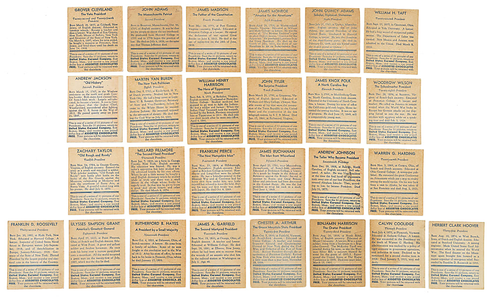 1932 R114 U.S. Caramel "Presidents" Near-Complete Set (30/31)