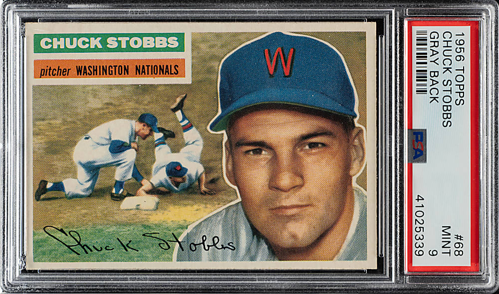 1956 Topps #68 Chuck Stobbs Gray Back PSA MINT 9