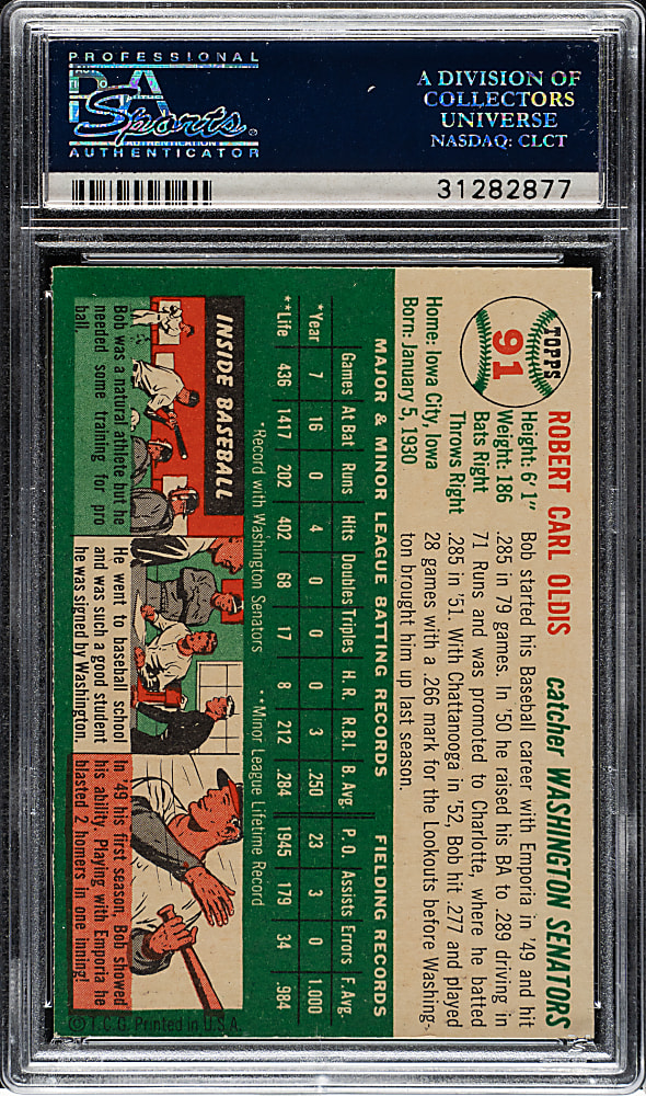 1954 Topps #91 Bob Oldis PSA MINT 9 - Highest Graded!