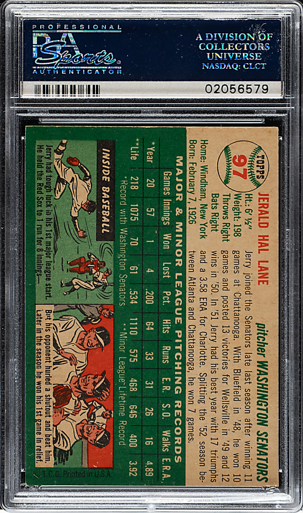 1954 Topps #97 Jerry Lane PSA MINT 9