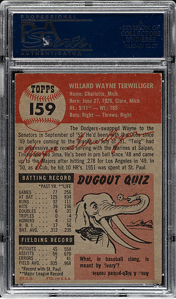 1953 Topps #159 Wayne Terwilliger PSA NM-MT 8