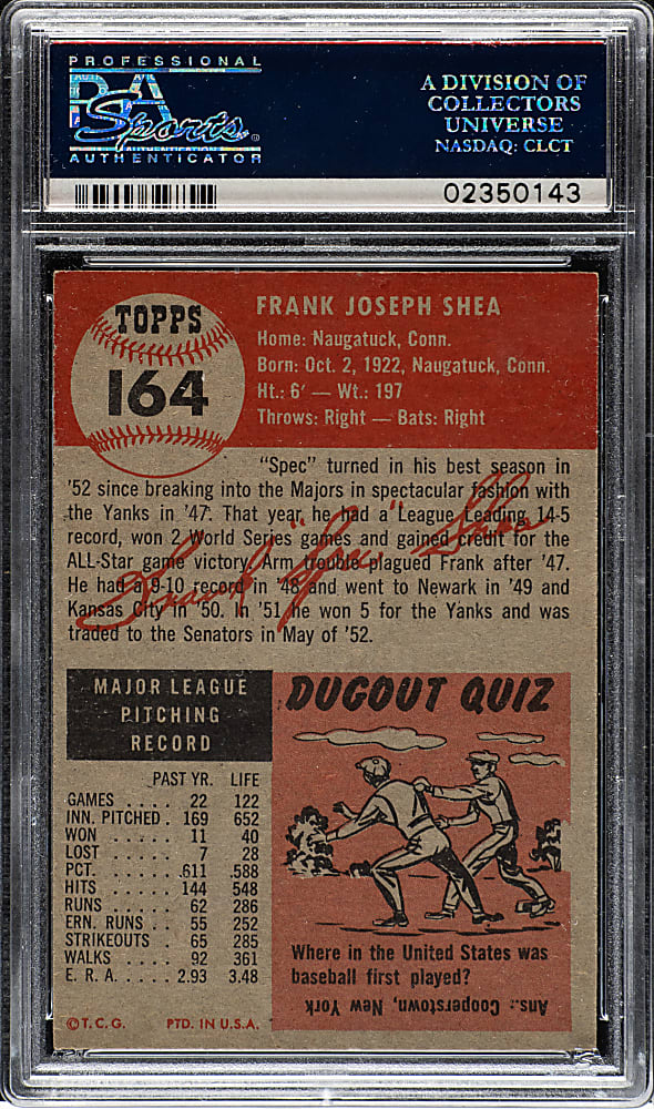 1953 Topps #164 Frank Shea PSA NM-MT 8