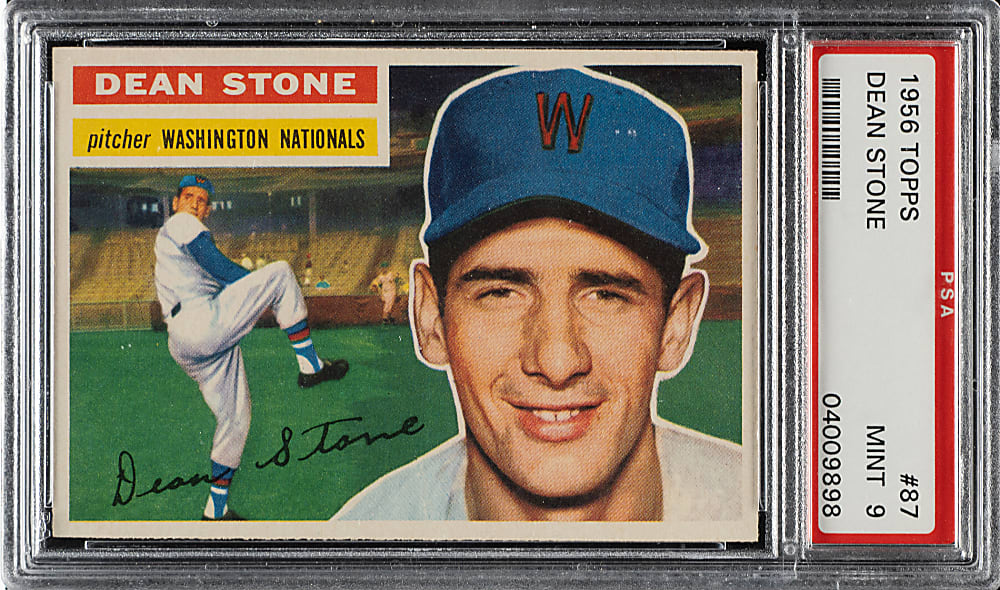 1956 Topps #87 Dean Stone White Back PSA MINT 9