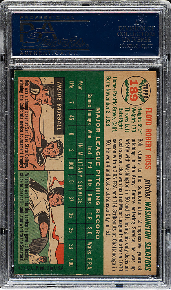 1954 Topps #189 Bob Ross PSA MINT 9 - Highest Graded!