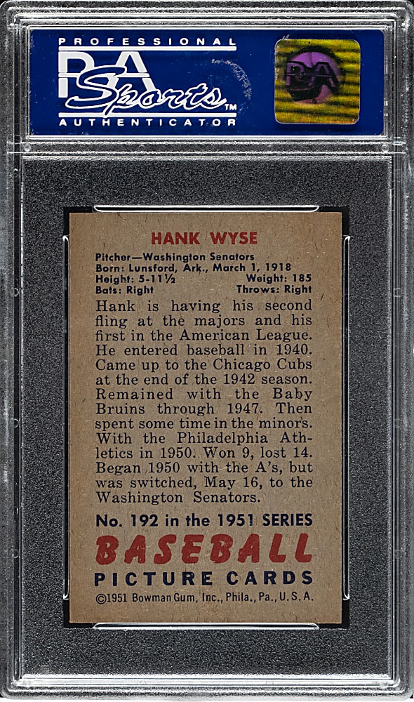 1951 Bowman #192 Hank Wyse PSA MINT 9