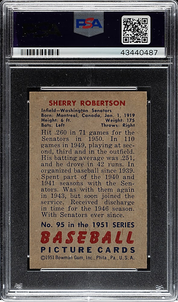 1951 Bowman #95 Sherry Robertson PSA MINT 9