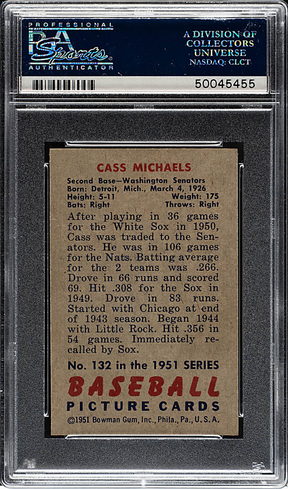 1951 Bowman #132 Cass Michaels PSA MINT 9