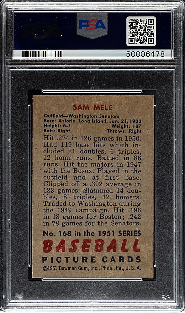 1951 Bowman #168 Sam Mele PSA MINT 9