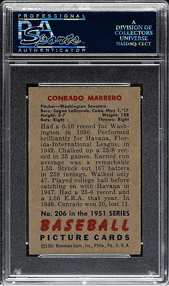 1951 Bowman #206 Connie Marrero PSA MINT 9