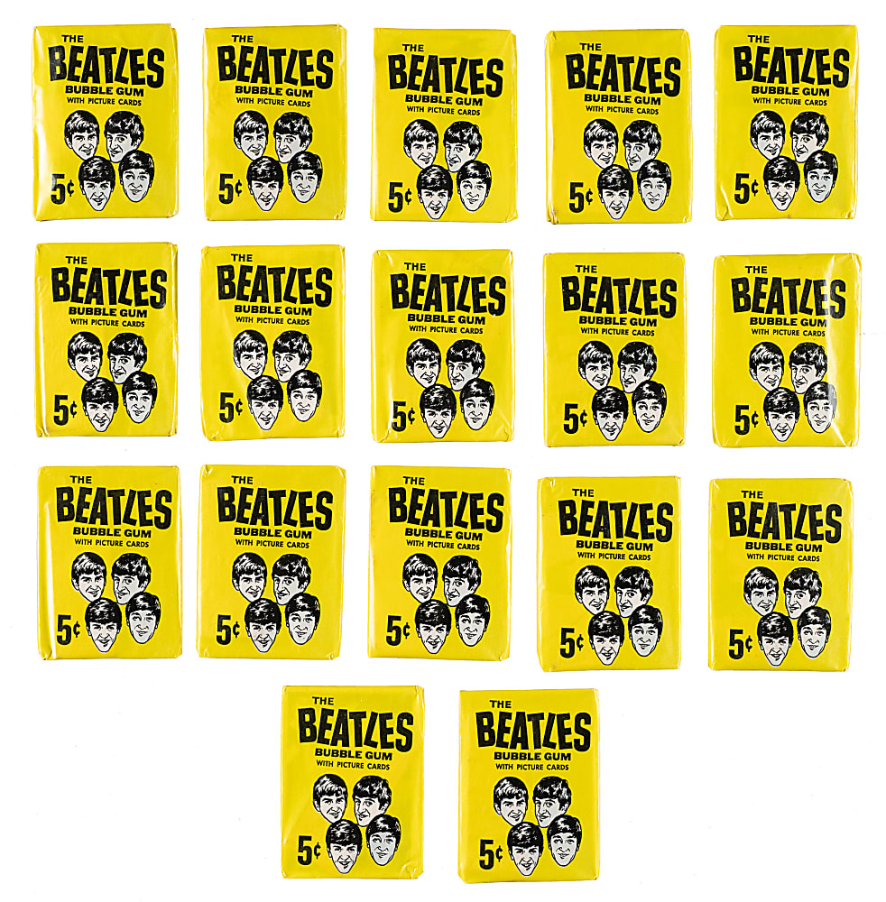 1964 O-Pee-Chee "Beatles - Black & White" Unopened Wax Pack Collection (17) Plus Original Display Box