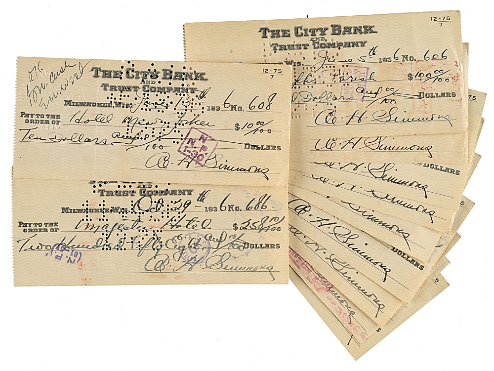 1936 Al Simmons Signed Check Collection (12)