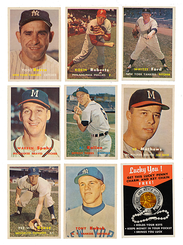 1957 Topps Near-Complete Set (405/407 Plus Lucky Penny Insert) Including 277 PSA- and SGC-Graded Cards