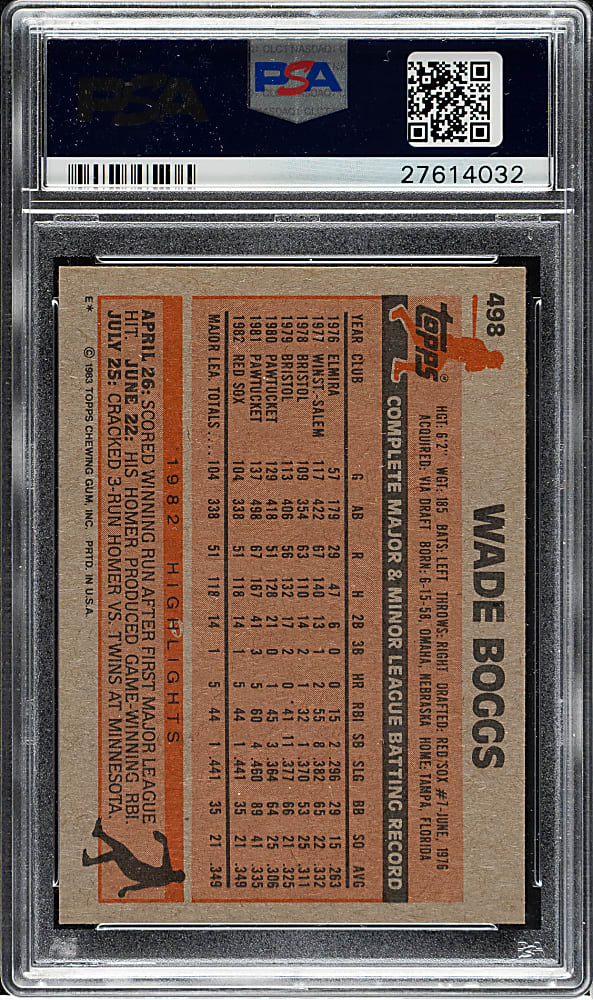 1983 Topps #498 Wade Boggs Rookie PSA GEM MINT 10