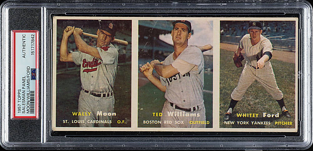 1957 Topps Salesman-Sample Three-Card Advertising Panel with Ted Williams and Whitey Ford - The ONLY Graded Example!