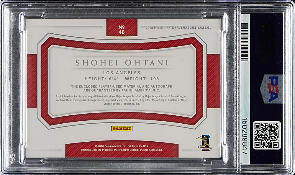 2018 Panini National Treasures Material Signatures #48 Shohei Ohtani Rookie Holo Gold #19/25 PSA NM-MT 8 with NM-MT 8 Signature