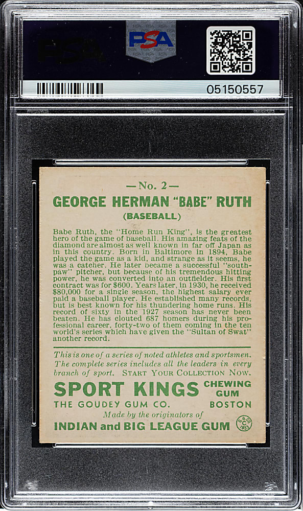 1933 R338 Sport Kings #2 Babe Ruth PSA EX-MT 6