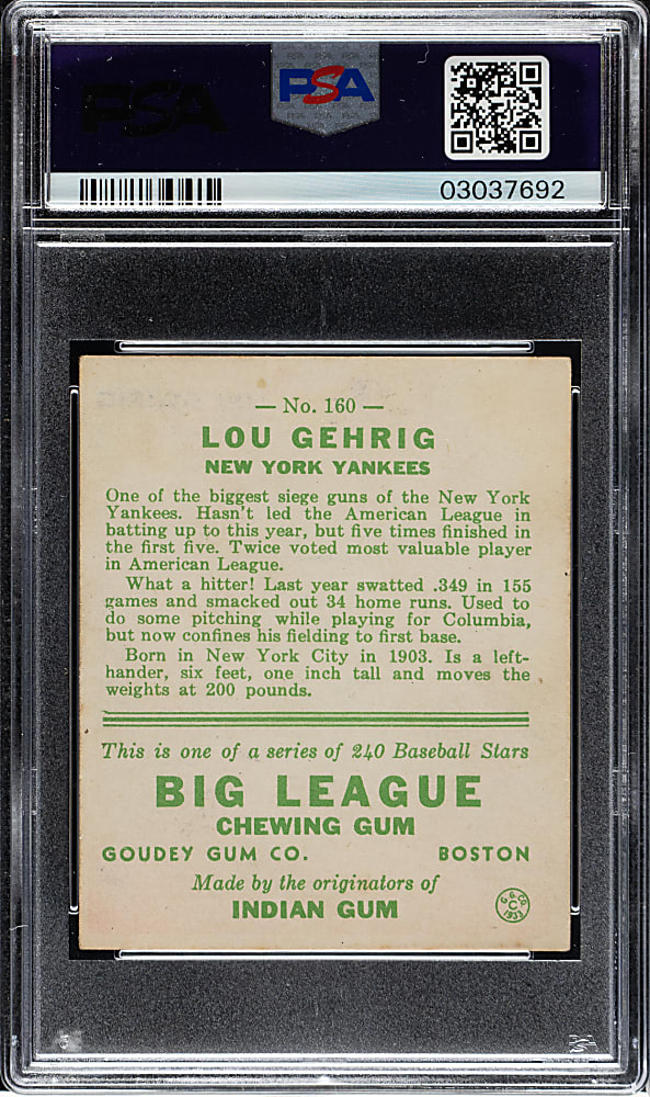 1933 R319 Goudey #160 Lou Gehrig PSA EX-MT 6