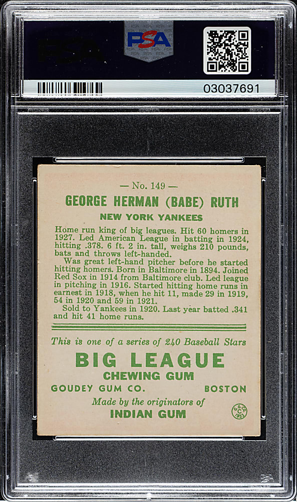 1933 R319 Goudey #149 Babe Ruth PSA EX-MT 6