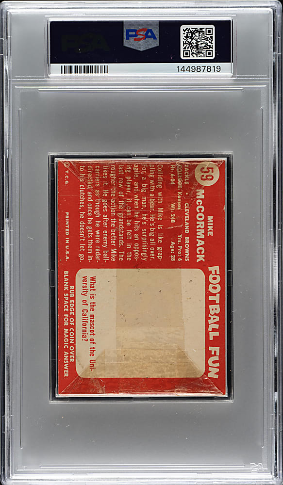 1958 Topps Football Unopened Cello Pack PSA NM 7 - Mike McCormack on Back