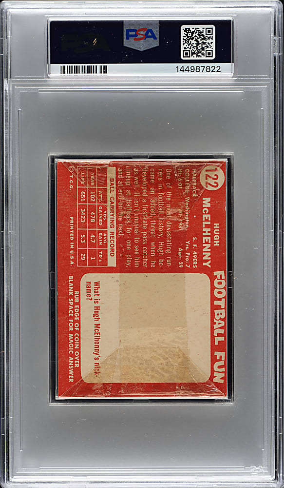 1958 Topps Football Unopened Cello Pack PSA NM 7 - Hugh McElhenny on Back