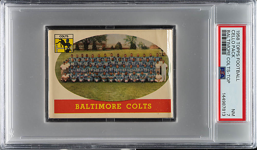 1958 Topps Football Unopened Cello Pack PSA NM 7 - Baltimore Colts Team on Top