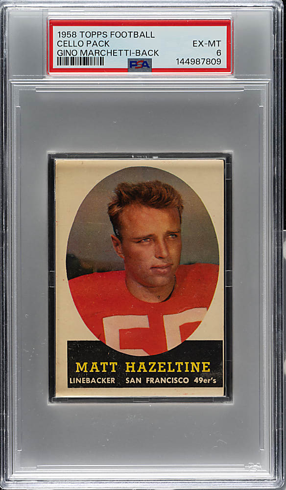1958 Topps Football Unopened Cello Pack PSA EX-MT 6 - Gino Marchetti on Back