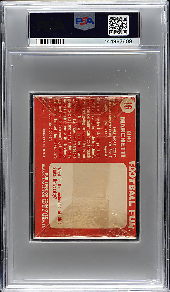 1958 Topps Football Unopened Cello Pack PSA EX-MT 6 - Gino Marchetti on Back