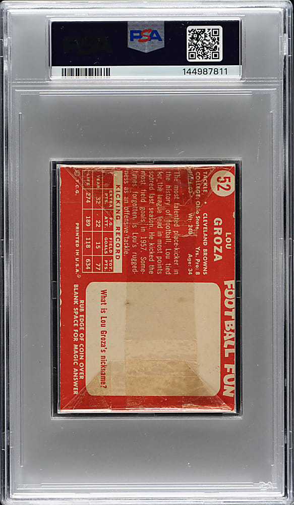 1958 Topps Football Unopened Cello Pack PSA EX 5 - Lou Groza on Back