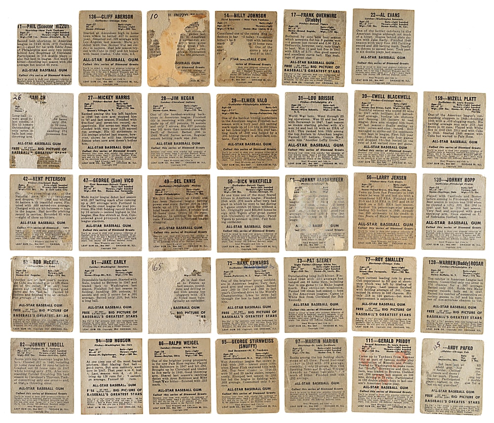 1948-1949 Leaf Partial Standard Set (38/49) Including Johnny Mize and Joe Gordon