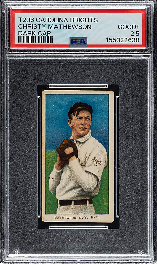 Newly Discovered 1909-1911 T206 White Border Christy Mathewson Dark Cap PSA GOOD+ 2.5 - Carolina Brights Back