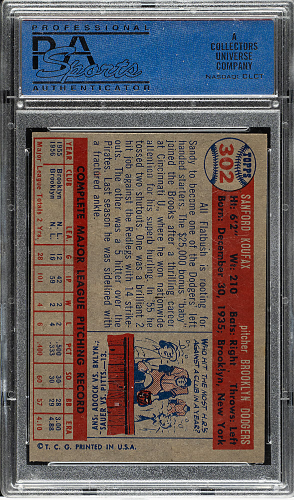 1957 Topps #302 Sandy Koufax PSA NM-MT 8