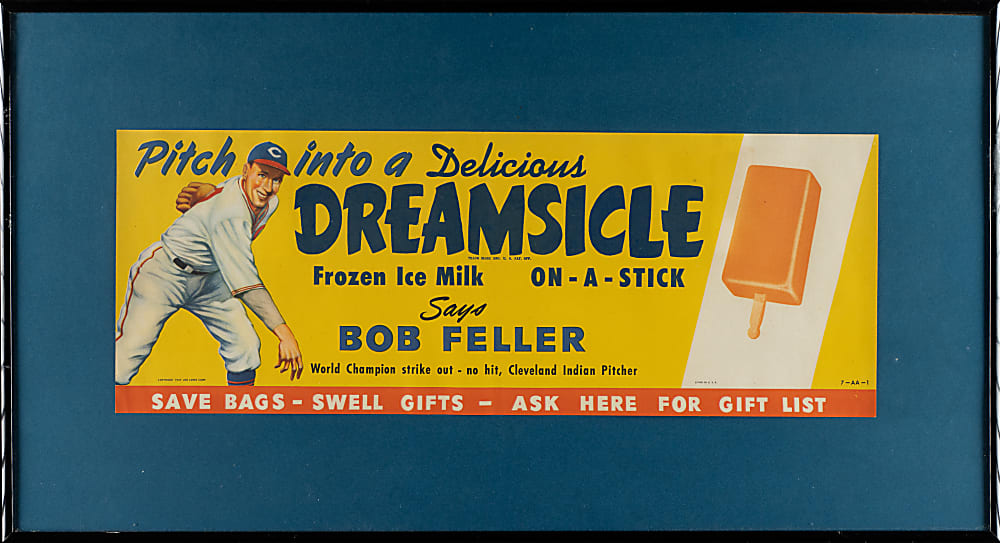 1947 Circa Bob Feller Dreamsicle and 1962 Roger Maris Gold Mine Icicle Advertisement Pair