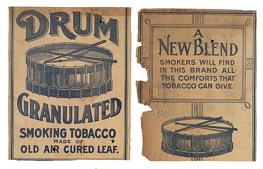 Circa 1910s Drum Cigarettes Advertisement Pair