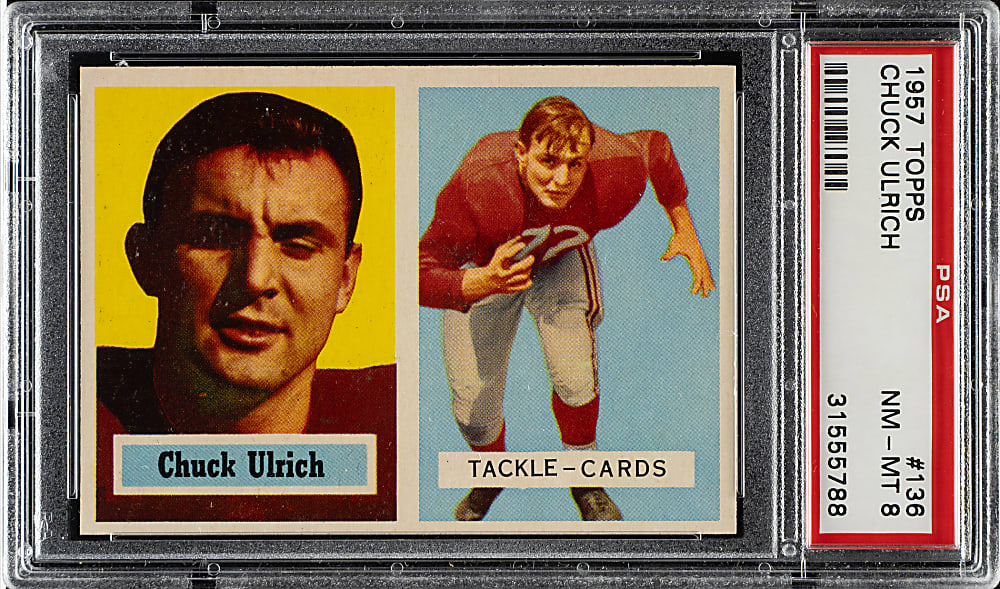 1957 Topps Football #136 Chuck Ulrich PSA NM-MT 8 - Highest Graded!