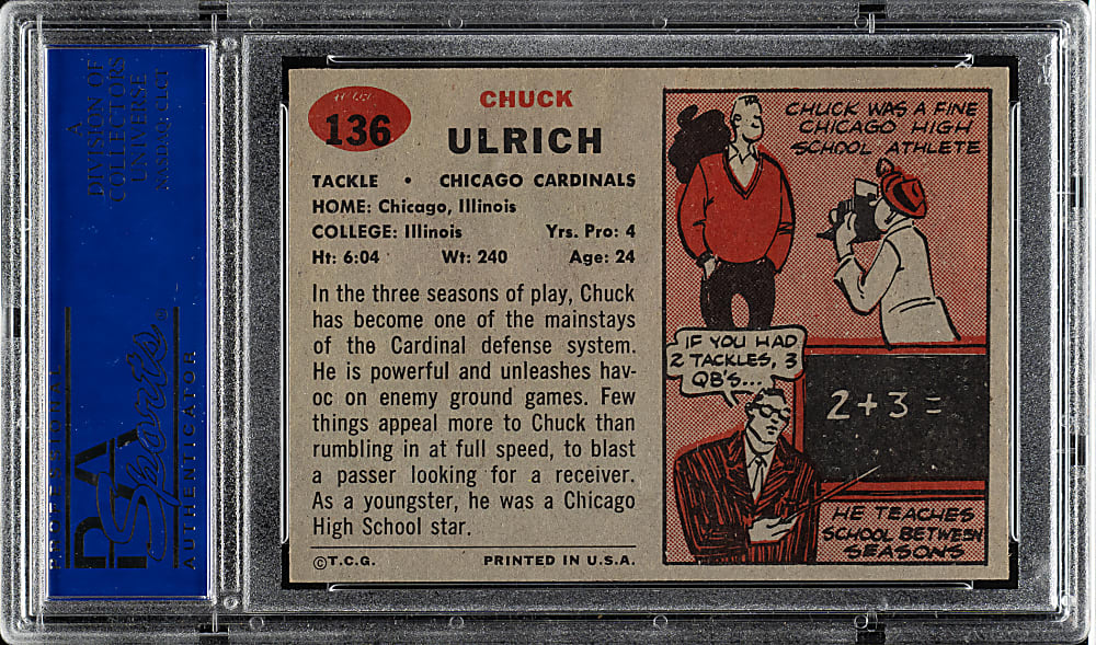 1957 Topps Football #136 Chuck Ulrich PSA NM-MT 8 - Highest Graded!