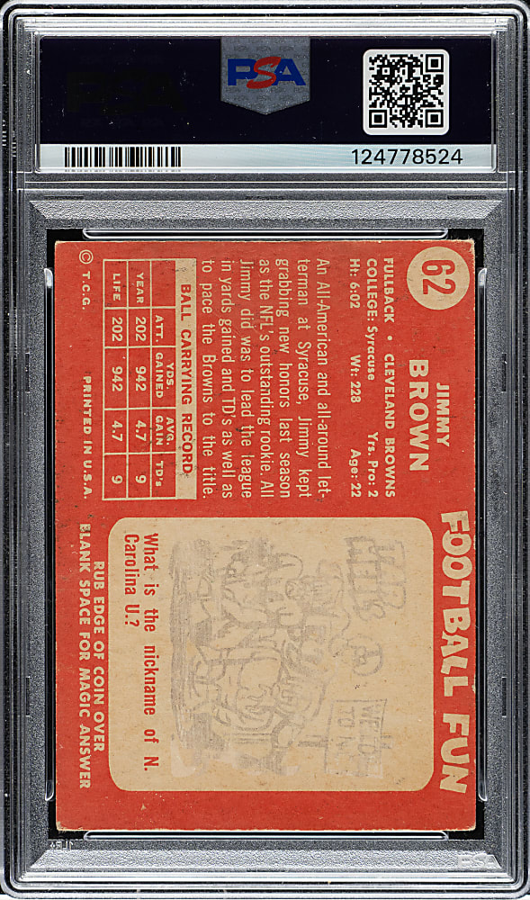 1958 Topps Football #62 Jim Brown Rookie PSA VG 3