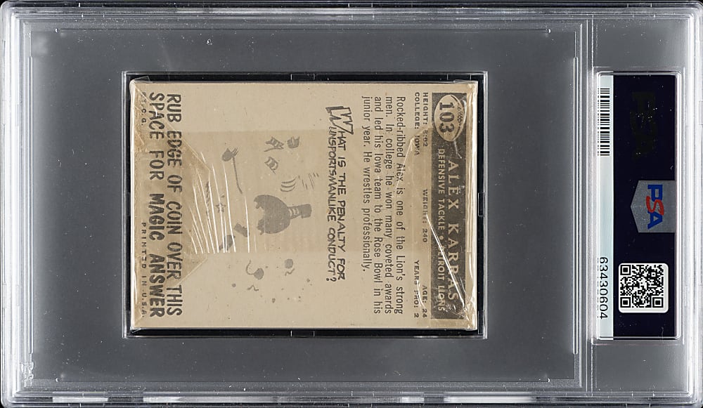 1959 Topps Football Unopened Cello Pack PSA NM 7 - Alex Karras Rookie on Back