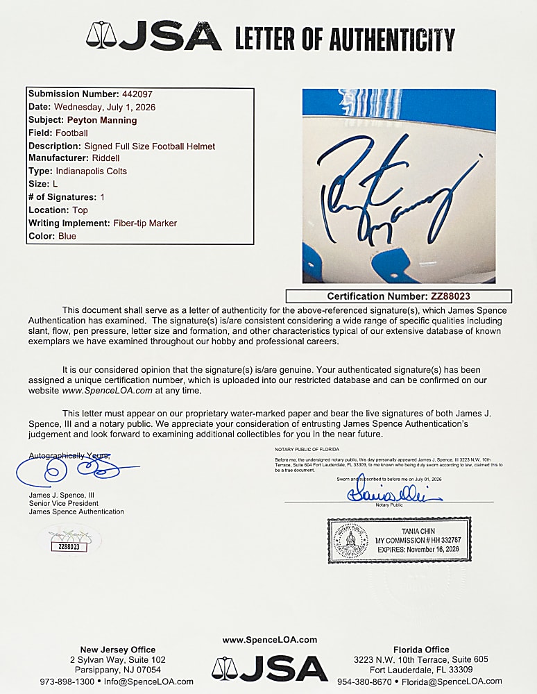 Peyton Manning Signed Indianapolis Colts Helmet - JSA