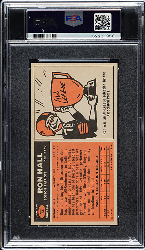 1965 Topps Football #12 Ron Hall PSA MINT 9 - Highest Graded!