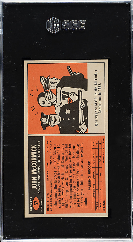 1965 Topps Football #57 John McCormick SGC MINT 9 - 1 of 1 - Highest Graded!