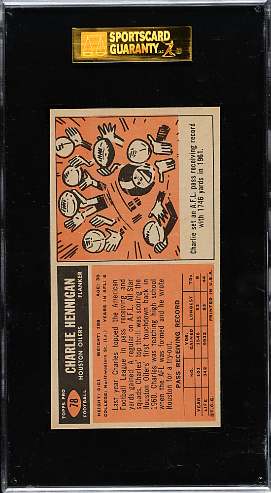 1965 Topps Football #78 Charlie Hennigan SGC MINT 96 - 1 of 1 - Highest Graded!